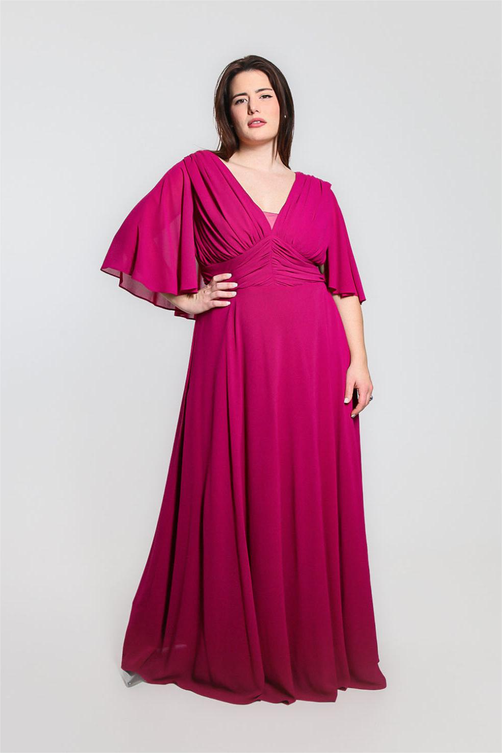 A-line V-neck Illusion Chiffon Pleated Mom's Dress