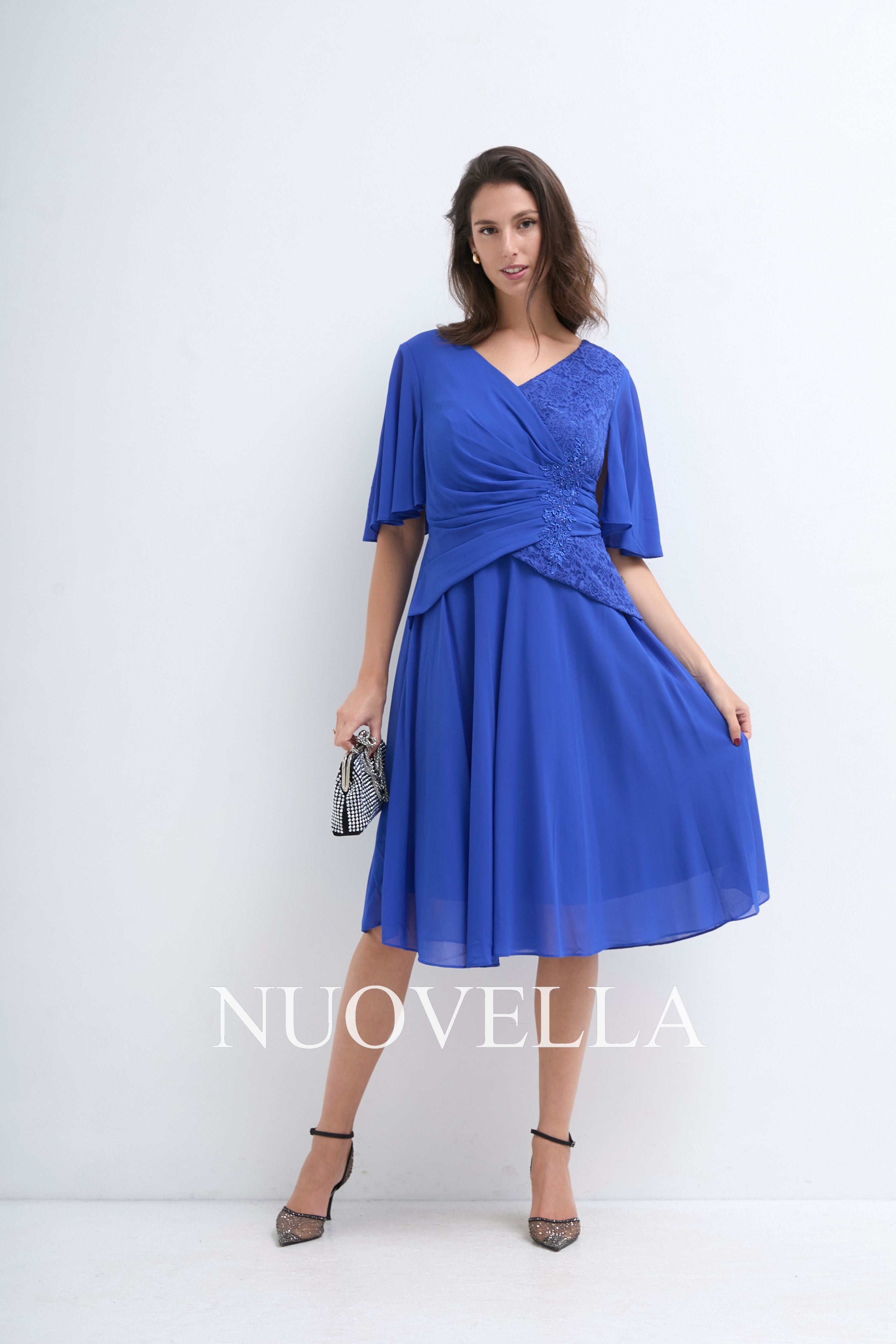 A-line Chiffon Pleated Embroidery Stretch Mom's Dress