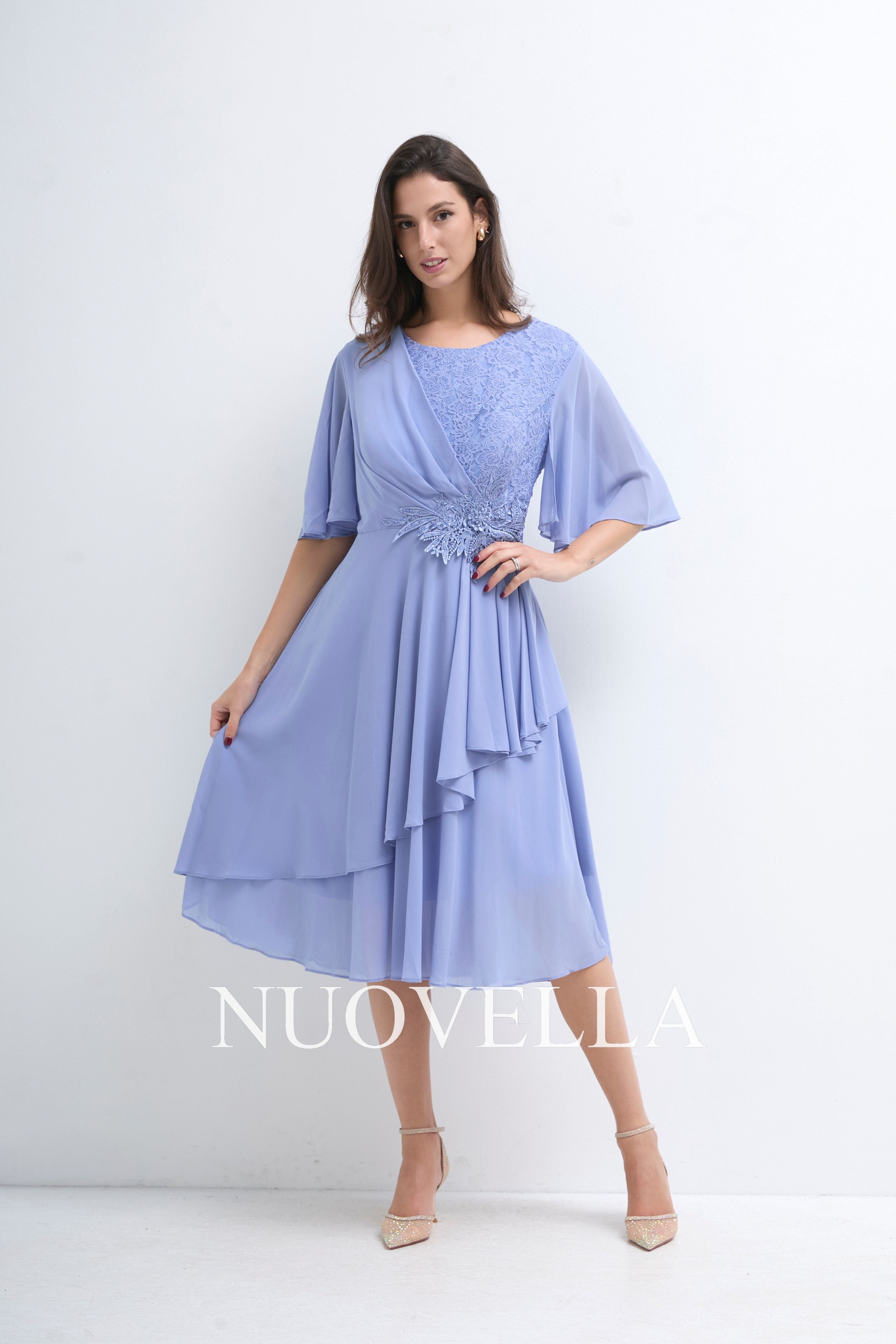 A-line Chiffon Lace Pleated Embroidery Mom's Dress